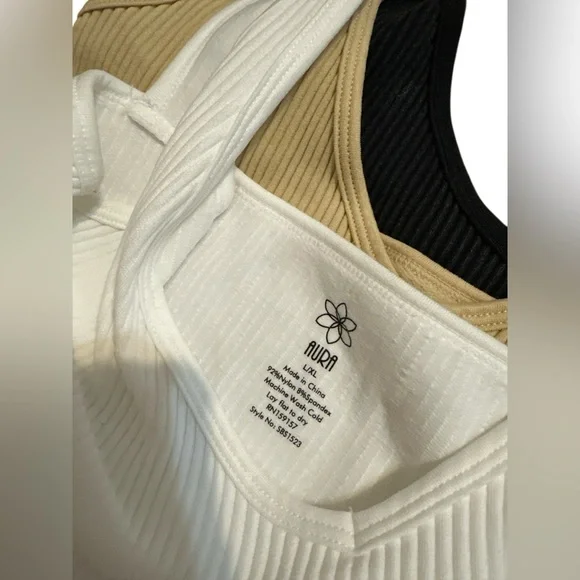 3 Aura Ribbed Bodysuit Set - White, Black, Tan - Picture 4 of 4